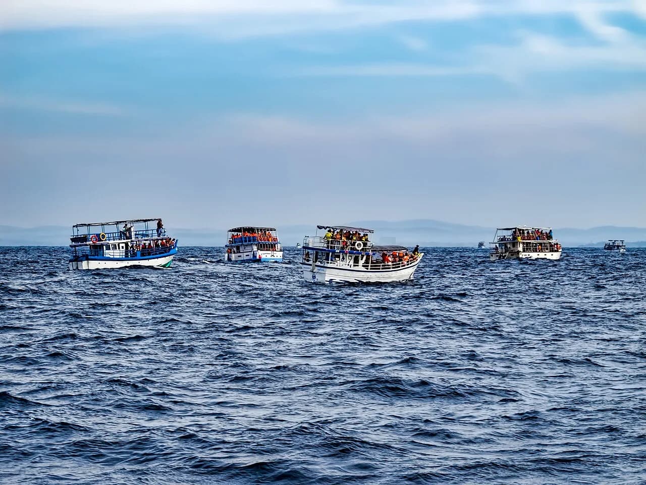 Mirissa - Some of the boats taking tourists whale watching off the southern tip of Sri Lanka.
On Google Earth:

Mirissa harbor  5°56'53.21"N, 80°27'1.00"E
