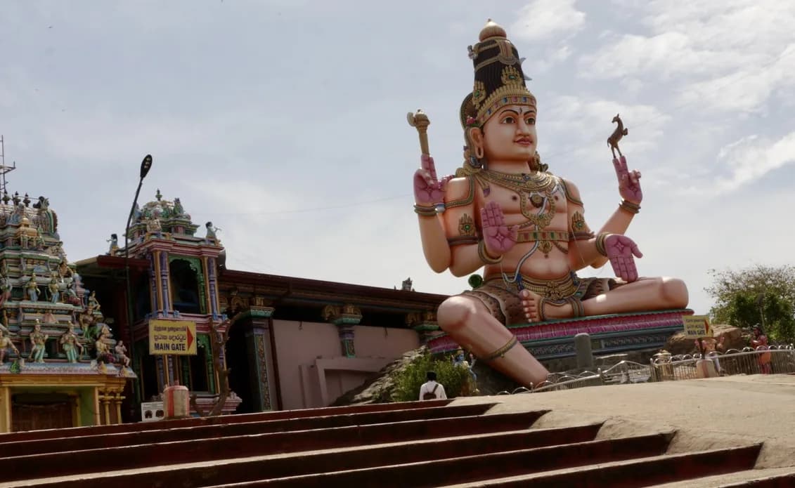 Trincomalee - Koneswaram Temple is a Hindu temple located atop Swami Rock inside Fort Fredrick in Trincomalee, Sri Lanka, at a distance of 3 kilometers from Trincom
